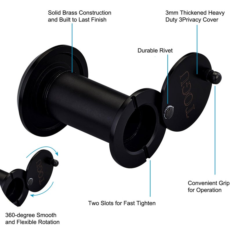 TOGU TG3016YG-BC UL Listed Solid Brass HD Glass Lens 220-degree Door Viewer Peephole with Heavy Duty Privacy Cover for 1-3/8"" to 2-1/6"" Doors  Matt Black Finish - Image 5